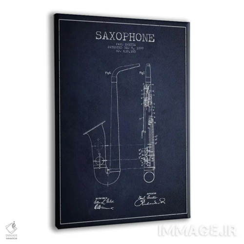 تابلو طرح ثبت اختراع ساکسوفون (آبی نفتی) اثر پیکسل کهنه (استودیو/نام هنری) - نمای پرسپکتیو محصول