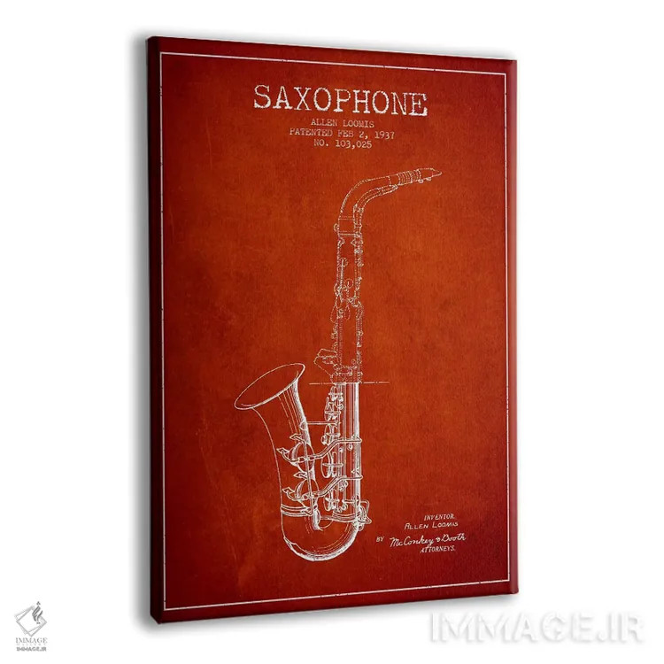 تابلو طرح ثبت اختراع ساکسوفون (قرمز) اثر پیکسل کهنه (استودیو/نام هنری) - نمای پرسپکتیو محصول