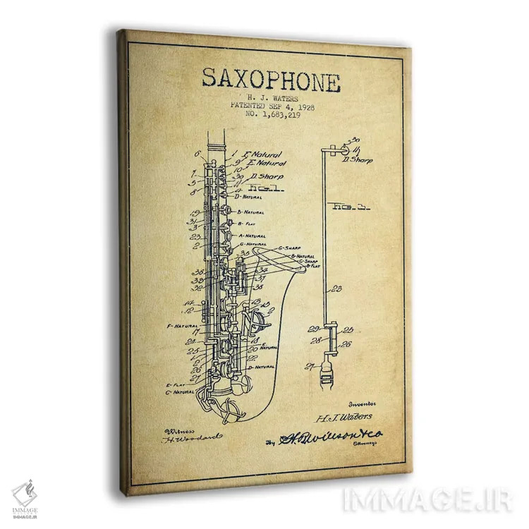 تابلو طرح ثبت اختراع ساکسوفون (کهنه) اثر پیکسل کهنه (استودیو/نام هنری) - نمای پرسپکتیو محصول