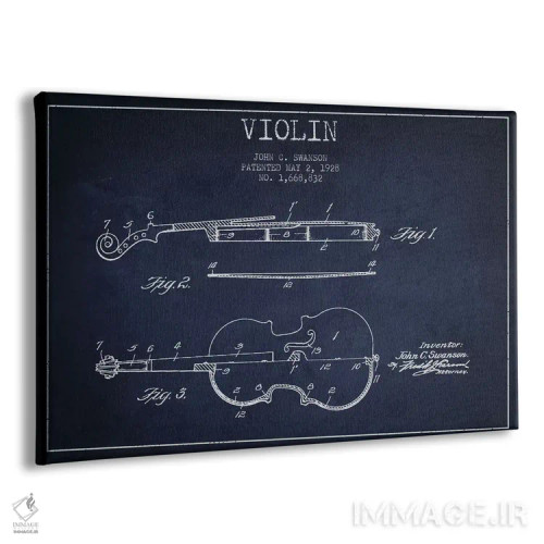 تابلو طرح ثبت اختراع ویولن (آبی نفتی) اثر پیکسل کهنه (استودیو/نام هنری) - نمای پرسپکتیو محصول