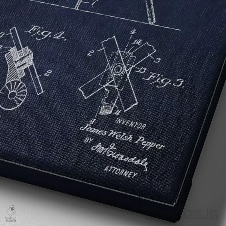 تابلو طرح ثبت اختراع درام (آبی نفتی) اثر پیکسل کهنه (استودیو/نام هنری) - نمای نزدیک بافت بوم