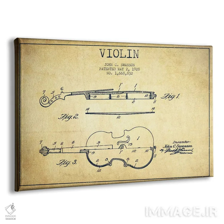 تابلو طرح ثبت اختراع ویولن (کهنه) اثر پیکسل کهنه (استودیو/نام هنری) - نمای پرسپکتیو محصول