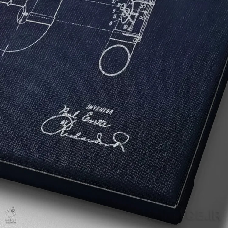 تابلو طرح ثبت اختراع ساکسوفون (آبی نفتی) اثر پیکسل کهنه (استودیو/نام هنری) - نمای نزدیک بافت بوم