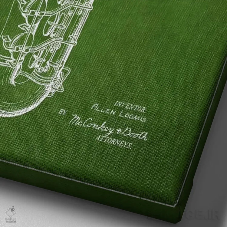 تابلو طرح ثبت اختراع ساکسوفون (سبز) اثر پیکسل کهنه (استودیو/نام هنری) - نمای نزدیک بافت بوم