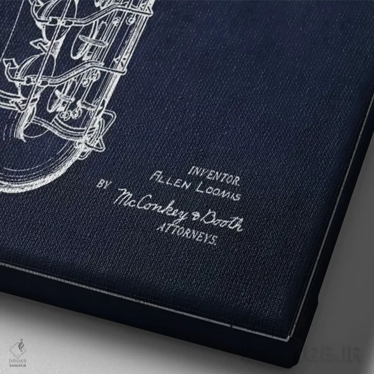 تابلو طرح ثبت اختراع ساکسوفون (آبی نفتی) اثر پیکسل کهنه (استودیو/نام هنری) - نمای نزدیک بافت بوم