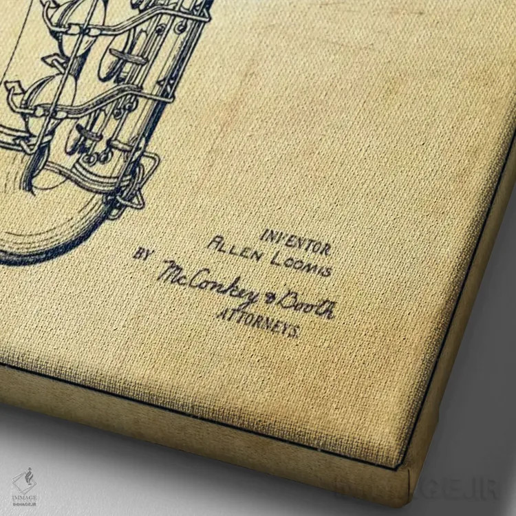 تابلو طرح ثبت اختراع ساکسوفون (کهنه) اثر پیکسل کهنه (استودیو/نام هنری) - نمای نزدیک بافت بوم