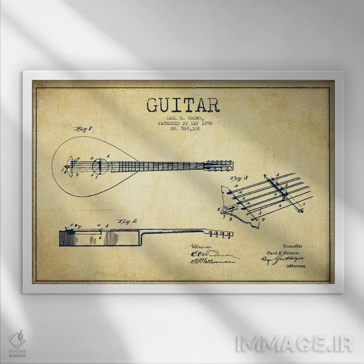 تابلو طرح ثبت اختراع گیتار (کهنه) اثر پیکسل کهنه (استودیو/نام هنری) - نمای قابدار سفید