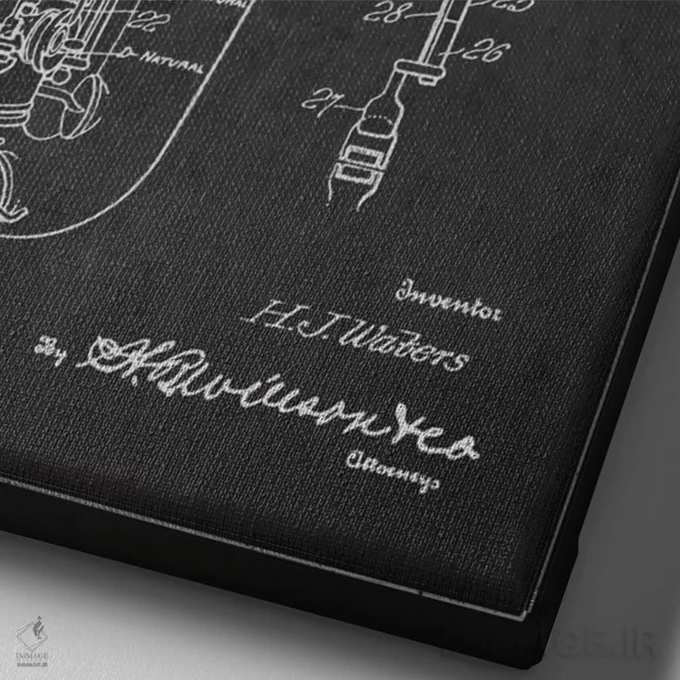 تابلو طرح ثبت اختراع ساکسوفون (زغالی) اثر پیکسل کهنه (استودیو/نام هنری) - نمای نزدیک بافت بوم