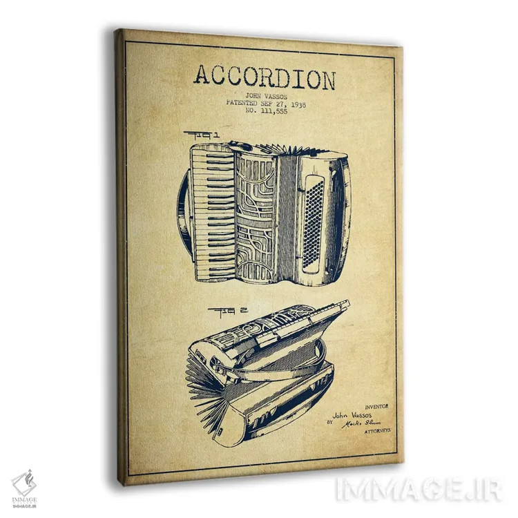 تابلو طرح ثبت اختراع آکاردئون (کهنه) اثر پیکسل کهنه (استودیو/نام هنری) - نمای پرسپکتیو محصول