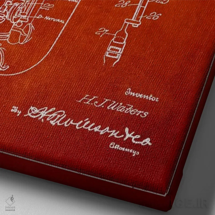 تابلو طرح ثبت اختراع ساکسوفون (قرمز) اثر پیکسل کهنه (استودیو/نام هنری) - نمای نزدیک بافت بوم