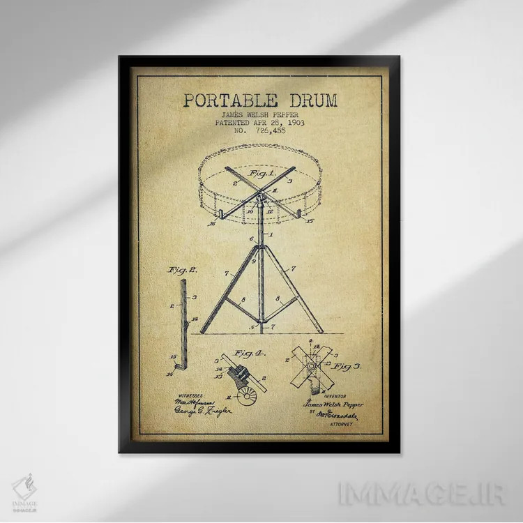 تابلو طرح ثبت اختراع درام (کهنه) اثر پیکسل کهنه (استودیو/نام هنری) - نمای قابدار مشکی