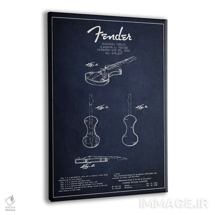 تابلو طرح ثبت اختراع ویولن (آبی نفتی) اثر پیکسل کهنه (استودیو/نام هنری) - نمای پرسپکتیو محصول