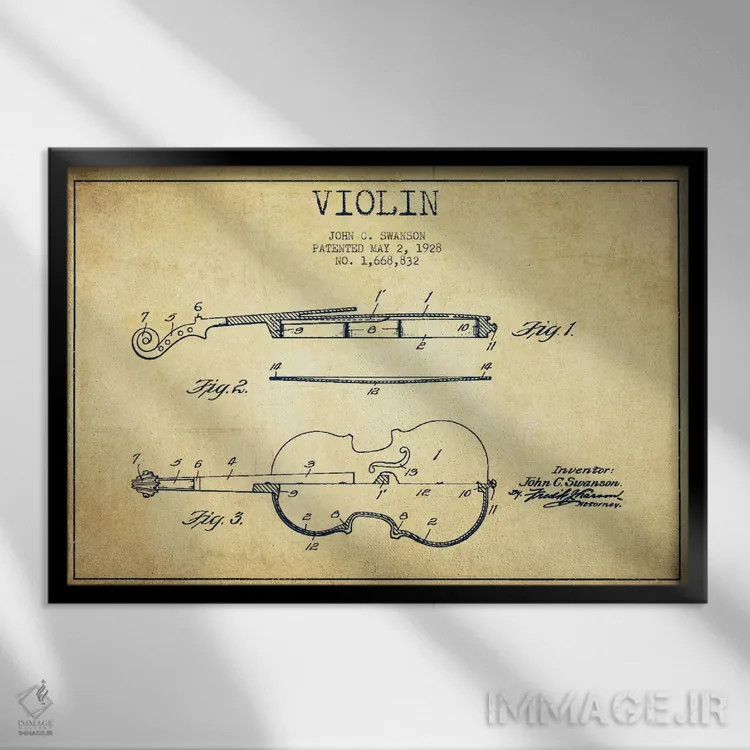 تابلو طرح ثبت اختراع ویولن (کهنه) اثر پیکسل کهنه (استودیو/نام هنری) - نمای قابدار مشکی