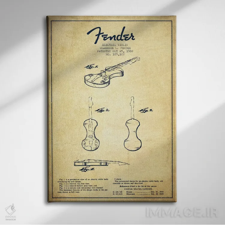 تابلو طرح ثبت اختراع ویولن (کهنه) اثر پیکسل کهنه (استودیو/نام هنری) - نمای روبهرو روی دیوار