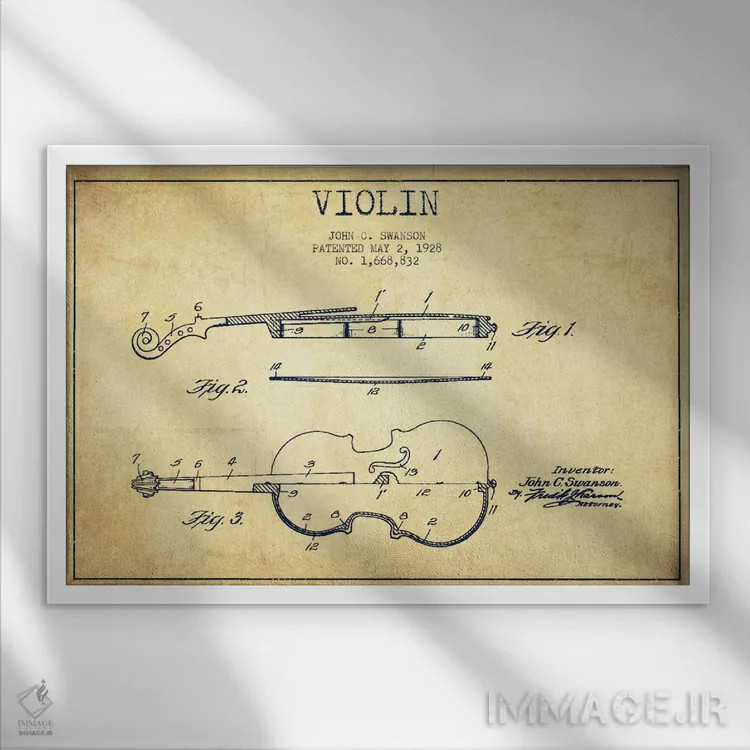 تابلو طرح ثبت اختراع ویولن (کهنه) اثر پیکسل کهنه (استودیو/نام هنری) - نمای قابدار سفید
