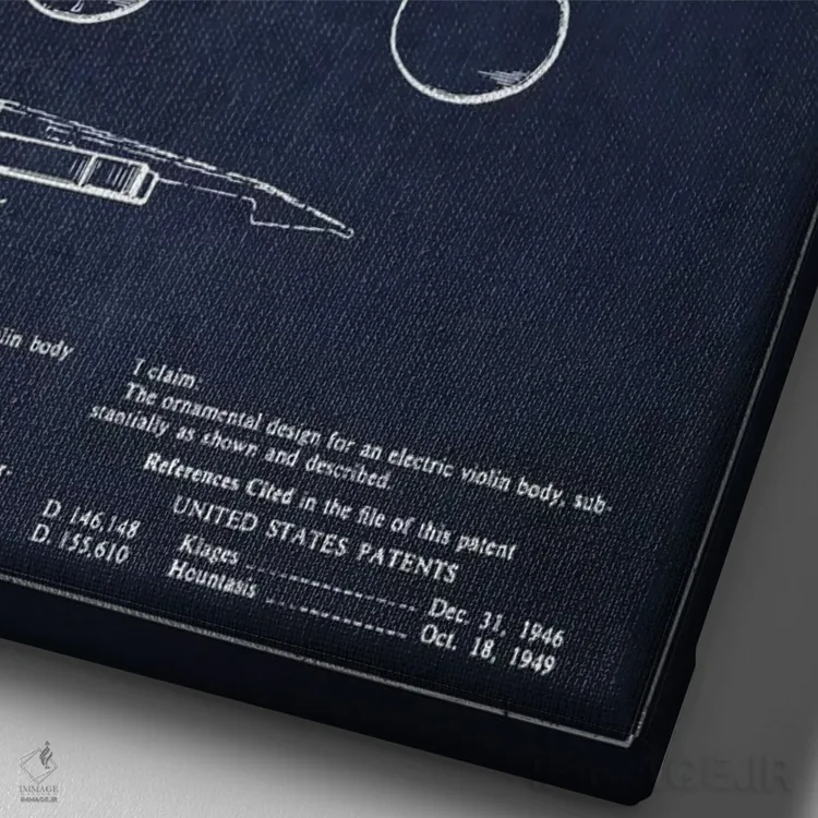 تابلو طرح ثبت اختراع ویولن (آبی نفتی) اثر پیکسل کهنه (استودیو/نام هنری) - نمای نزدیک بافت بوم