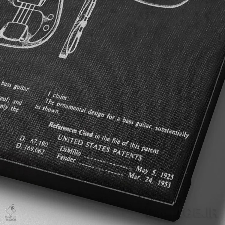 تابلو طرح ثبت اختراع گیتار بیس (زغالی) اثر پیکسل کهنه (استودیو/نام هنری) - نمای نزدیک بافت بوم