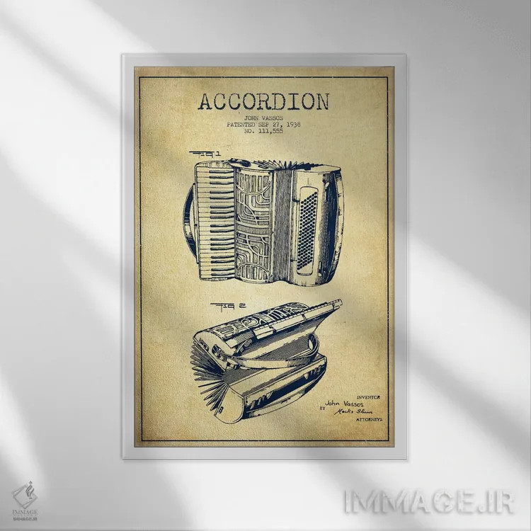 تابلو طرح ثبت اختراع آکاردئون (کهنه) اثر پیکسل کهنه (استودیو/نام هنری) - نمای قابدار سفید