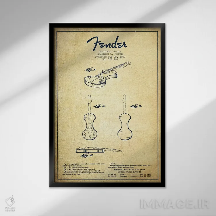 تابلو طرح ثبت اختراع ویولن (کهنه) اثر پیکسل کهنه (استودیو/نام هنری) - نمای قابدار مشکی