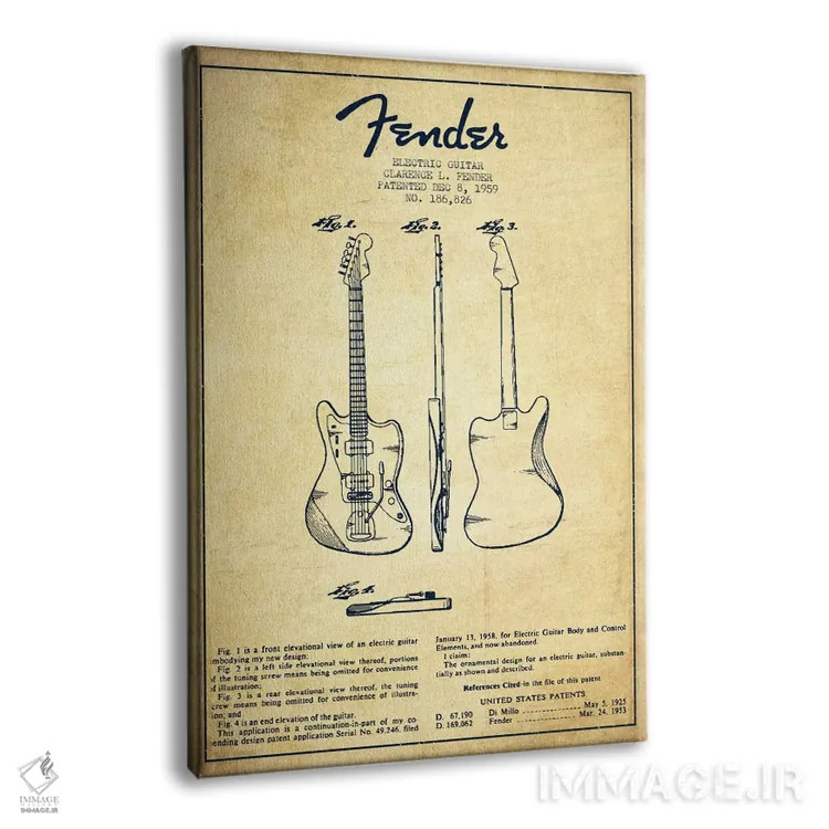 تابلو طرح ثبت اختراع گیتار الکتریک (کهنه) اثر پیکسل کهنه (استودیو/نام هنری) - نمای پرسپکتیو محصول