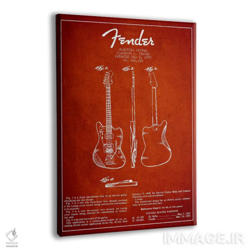 تابلو طرح ثبت اختراع گیتار الکتریک (قرمز) اثر پیکسل کهنه (استودیو/نام هنری) - نمای پرسپکتیو محصول