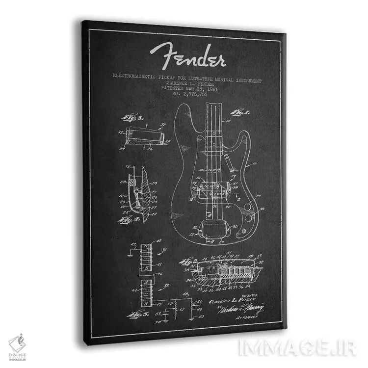 تابلو طرح ثبت اختراع گیتار (زغالی) اثر پیکسل کهنه (استودیو/نام هنری) - نمای پرسپکتیو محصول