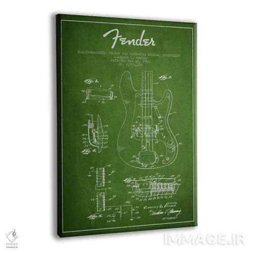 تابلو طرح ثبت اختراع گیتار (سبز) اثر پیکسل کهنه (استودیو/نام هنری) - نمای پرسپکتیو محصول