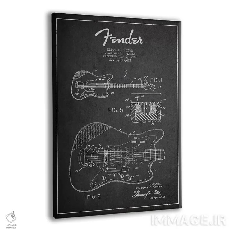 تابلو طرح ثبت اختراع گیتار الکتریک (زغالی) اثر پیکسل کهنه (استودیو/نام هنری) - نمای پرسپکتیو محصول