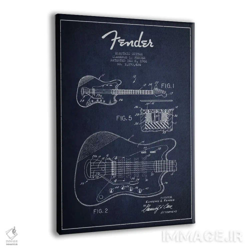 تابلو طرح ثبت اختراع گیتار الکتریک (آبی نفتی) اثر پیکسل کهنه (استودیو/نام هنری) - نمای پرسپکتیو محصول