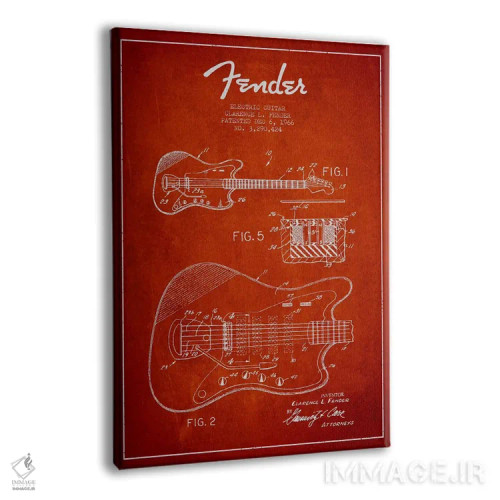 تابلو طرح ثبت اختراع گیتار الکتریک (قرمز) اثر پیکسل کهنه (استودیو/نام هنری) - نمای پرسپکتیو محصول