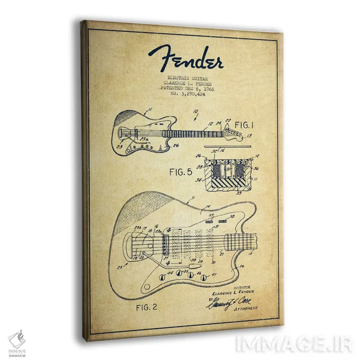 تابلو طرح ثبت اختراع گیتار الکتریک (کهنه) اثر پیکسل کهنه (استودیو/نام هنری) - نمای پرسپکتیو محصول
