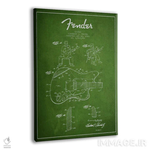 تابلو طرح ثبت اختراع گیتار فندر (سبز) اثر پیکسل کهنه (استودیو/نام هنری) - نمای پرسپکتیو محصول