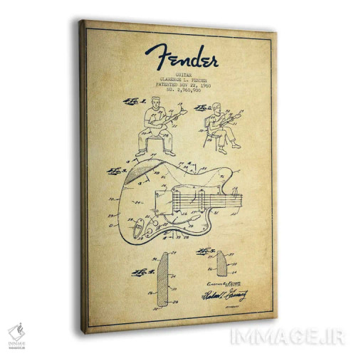 تابلو طرح ثبت اختراع گیتار فندر (کهنه) اثر پیکسل کهنه (استودیو/نام هنری) - نمای پرسپکتیو محصول