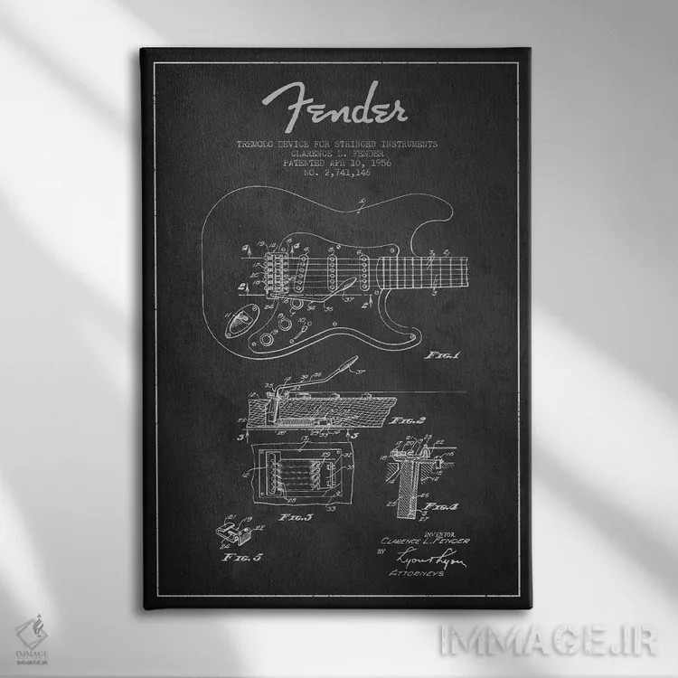 تابلو طرح ثبت اختراع ترمولو (زغالی) (ابزار تغییر لرزش صدا در ساز) اثر پیکسل کهنه (استودیو/نام هنری) - نمای روبهرو روی دیوار