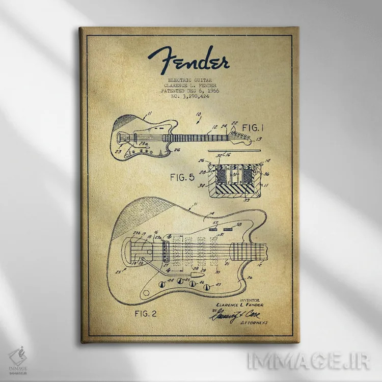 تابلو طرح ثبت اختراع گیتار الکتریک (کهنه) اثر پیکسل کهنه (استودیو/نام هنری) - نمای روبهرو روی دیوار