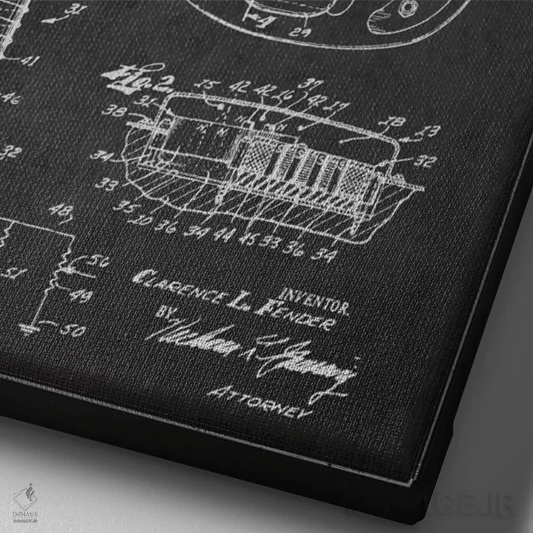 تابلو طرح ثبت اختراع گیتار (زغالی) اثر پیکسل کهنه (استودیو/نام هنری) - نمای نزدیک بافت بوم