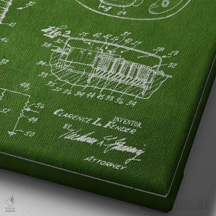 تابلو طرح ثبت اختراع گیتار (سبز) اثر پیکسل کهنه (استودیو/نام هنری) - نمای نزدیک بافت بوم