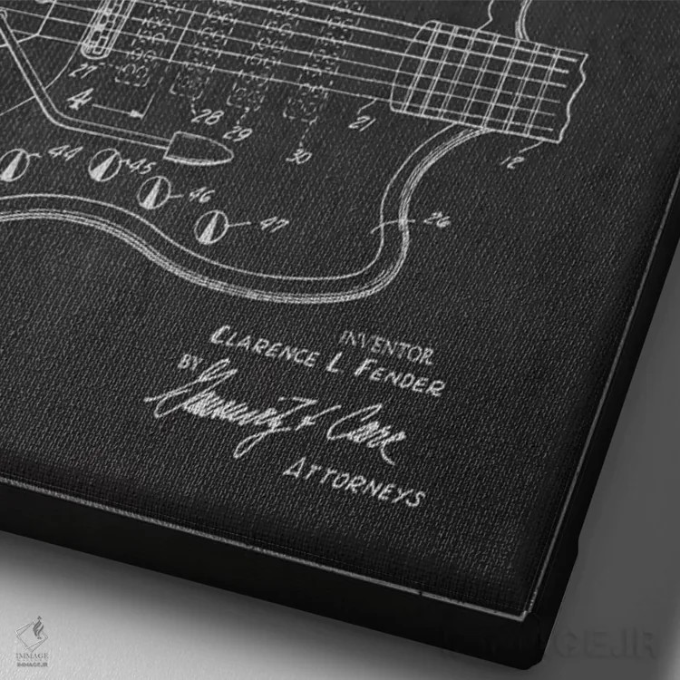 تابلو طرح ثبت اختراع گیتار الکتریک (زغالی) اثر پیکسل کهنه (استودیو/نام هنری) - نمای نزدیک بافت بوم