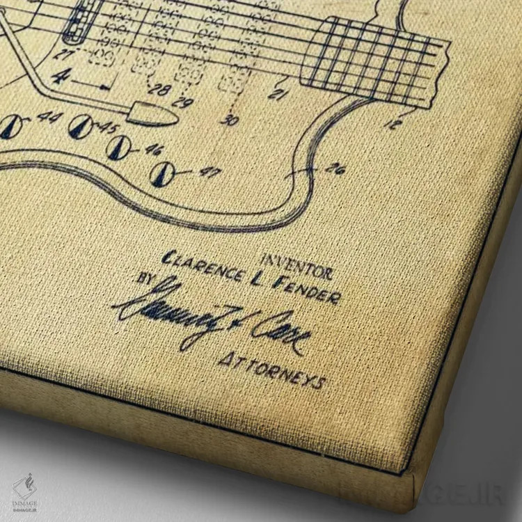 تابلو طرح ثبت اختراع گیتار الکتریک (کهنه) اثر پیکسل کهنه (استودیو/نام هنری) - نمای نزدیک بافت بوم