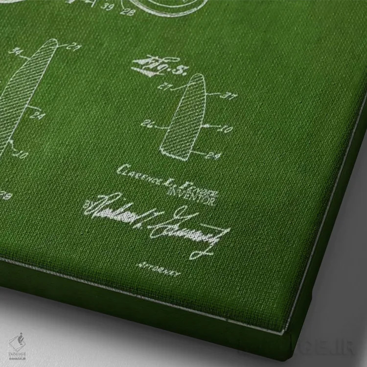 تابلو طرح ثبت اختراع گیتار فندر (سبز) اثر پیکسل کهنه (استودیو/نام هنری) - نمای نزدیک بافت بوم