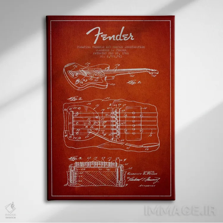 تابلو طرح ثبت اختراع ترمولو شناور (قرمز) اثر پیکسل کهنه (استودیو/نام هنری) - نمای روبهرو روی دیوار