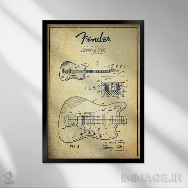 تابلو طرح ثبت اختراع گیتار الکتریک (کهنه) اثر پیکسل کهنه (استودیو/نام هنری) - نمای قابدار مشکی