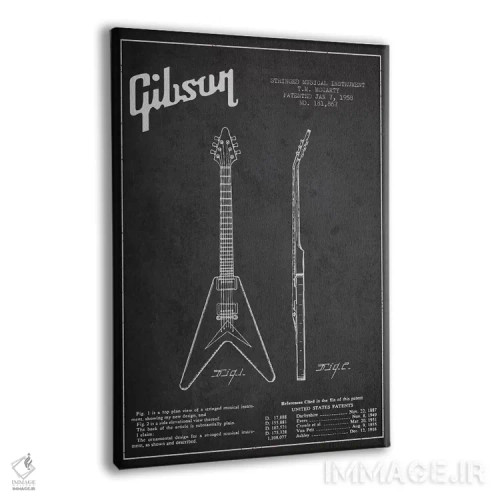 تابلو طرح ثبت اختراع گیتار الکتریک گیبسون (زغالی) اثر پیکسل کهنه (استودیو/نام هنری) - نمای پرسپکتیو محصول