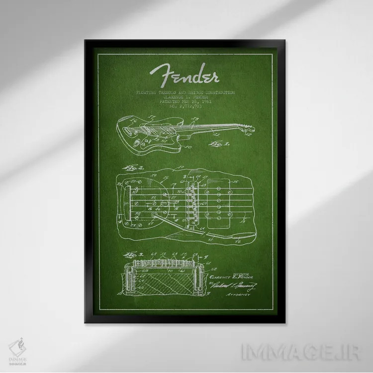 تابلو طرح ثبت اختراع ترمولو شناور (سبز) اثر پیکسل کهنه (استودیو/نام هنری) - نمای قابدار مشکی