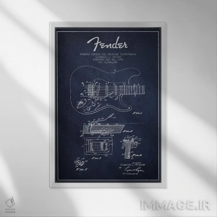 تابلو طرح ثبت اختراع ترمولو (آبی نفتی) اثر پیکسل کهنه (استودیو/نام هنری) - نمای قابدار سفید