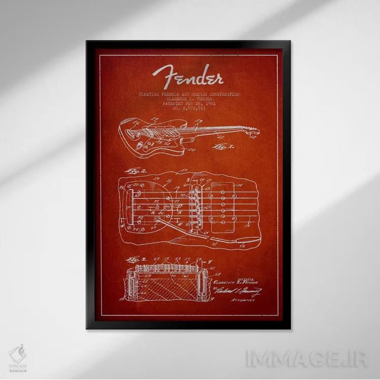 تابلو طرح ثبت اختراع ترمولو شناور (قرمز) اثر پیکسل کهنه (استودیو/نام هنری) - نمای قابدار مشکی