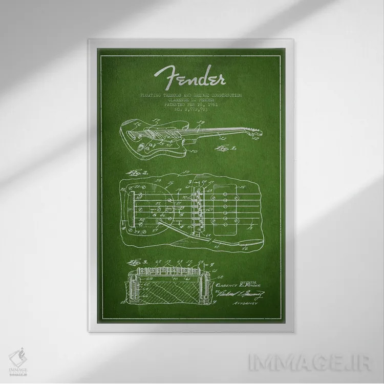 تابلو طرح ثبت اختراع ترمولو شناور (سبز) اثر پیکسل کهنه (استودیو/نام هنری) - نمای قابدار سفید