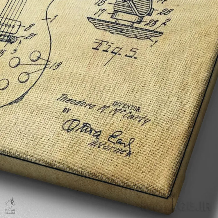 تابلو طرح ثبت اختراع گیتار گیبسون (کهنه) اثر پیکسل کهنه (استودیو/نام هنری) - نمای نزدیک بافت بوم