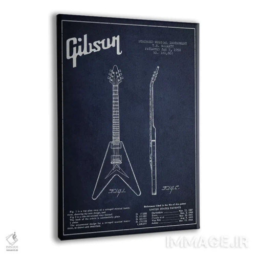 تابلو طرح ثبت اختراع گیتار الکتریک گیبسون (آبی نفتی) اثر پیکسل کهنه (استودیو/نام هنری) - نمای پرسپکتیو محصول