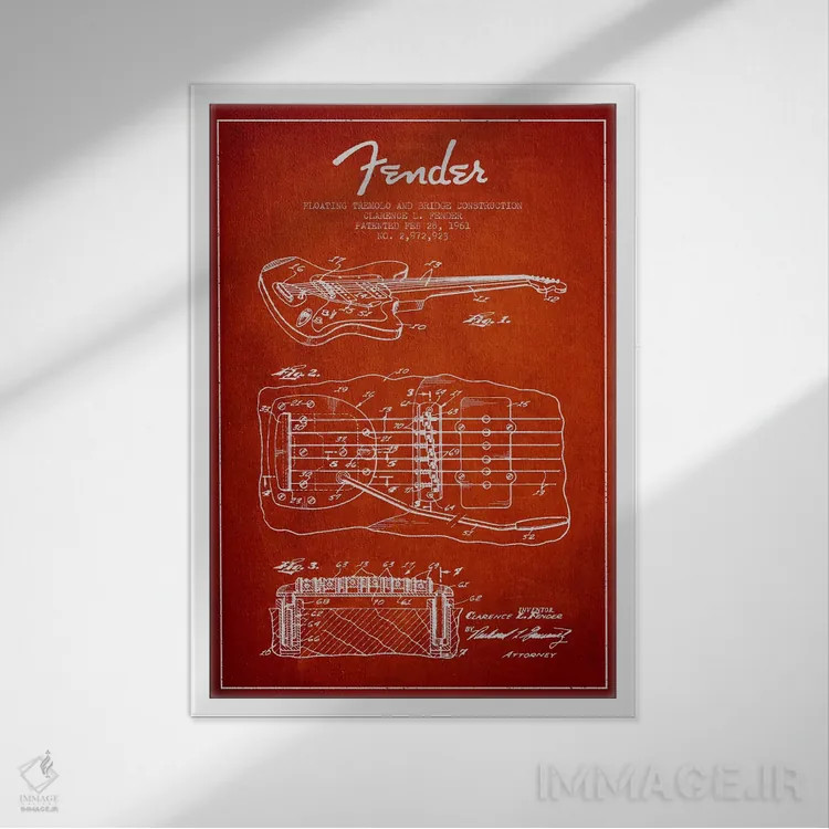 تابلو طرح ثبت اختراع ترمولو شناور (قرمز) اثر پیکسل کهنه (استودیو/نام هنری) - نمای قابدار سفید